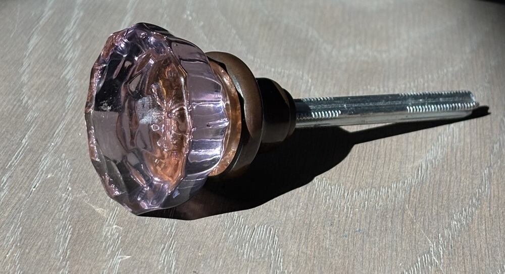 Antique 12 Point Amethyst Sunburst Manganese Glass Door Knob Solid Brass Ferrule